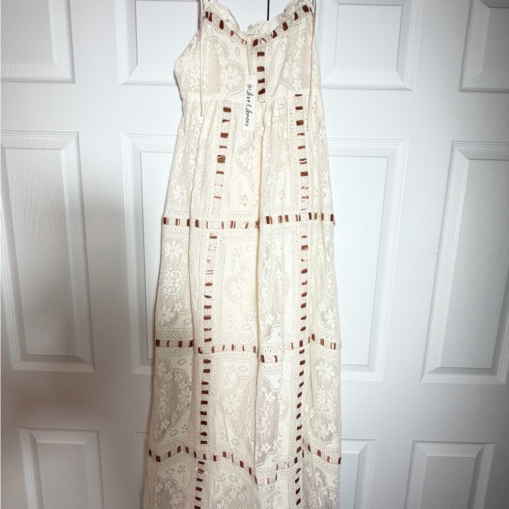 NWT For Love And Lemons Charlotte Cream Pink Maxi Dress - Picture 3 of 7